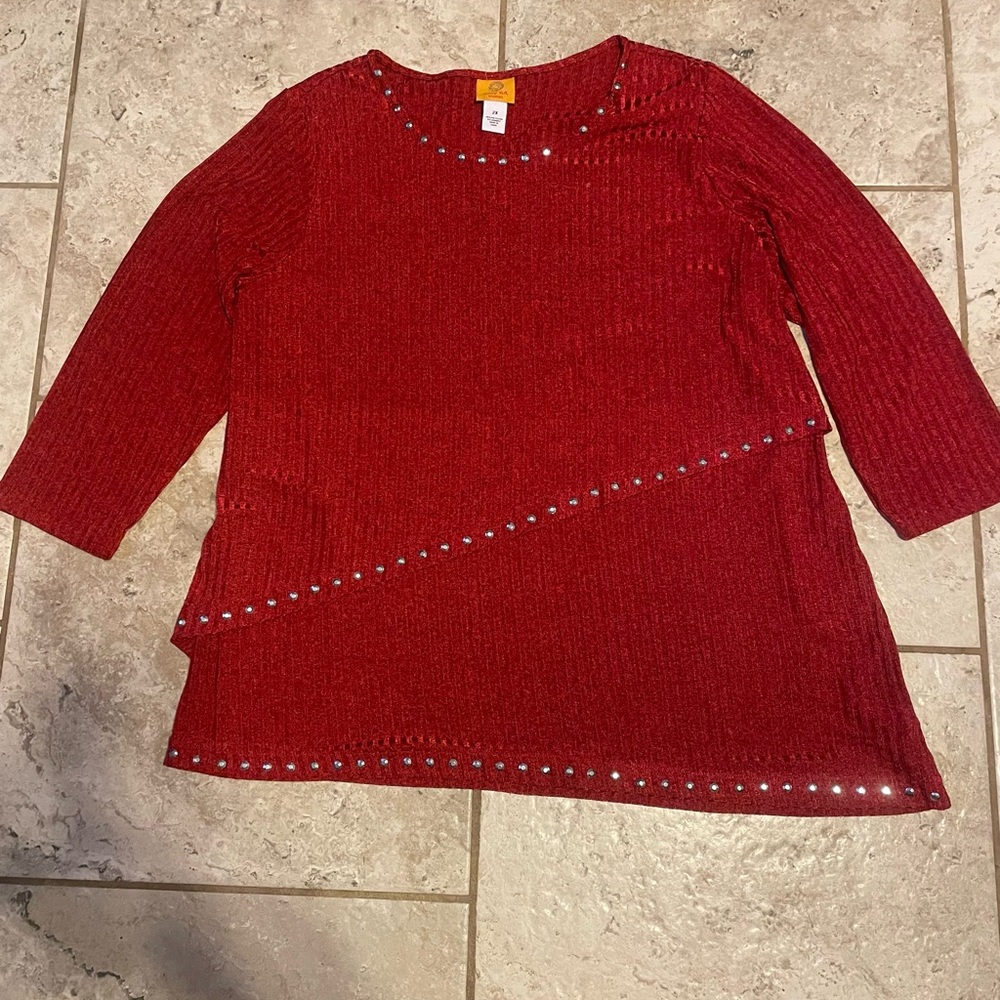 Ruby Rd. Red Top with Silver Accents